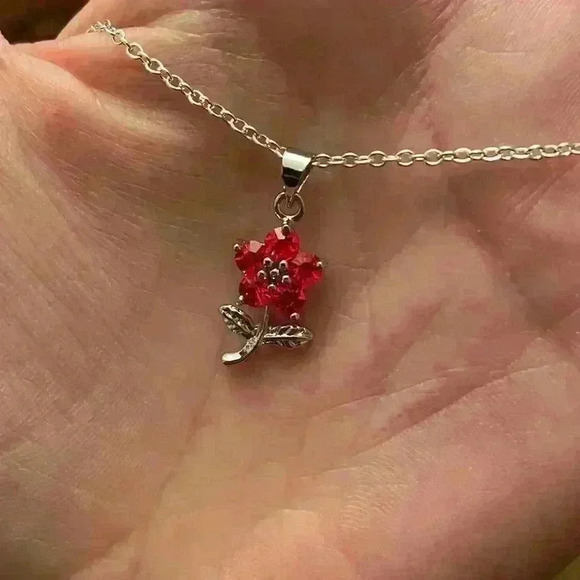 Ruby Red and Silver Style Necklace Vintage J9 - Picture 6 of 7